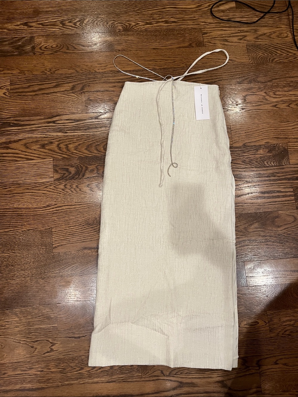 Michael Lo Sordo cream linen Crystaline Bias Slip Skirt NWT 4
